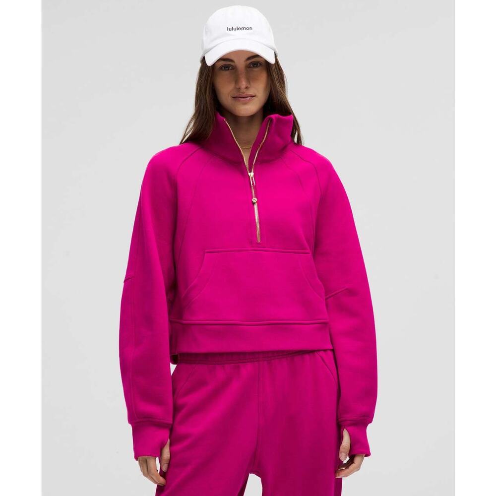 lululemon athletica Hot Pink Half-Zip Cropped Sweatshirt